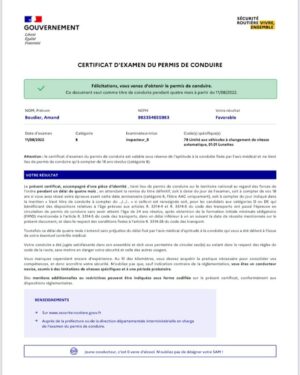 Résultat d'examen - BHS Permis